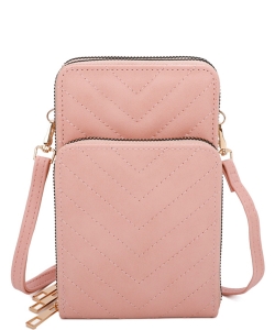 Chevron Quilted Cell Phone Purse Crossbody Bag V23W PINK